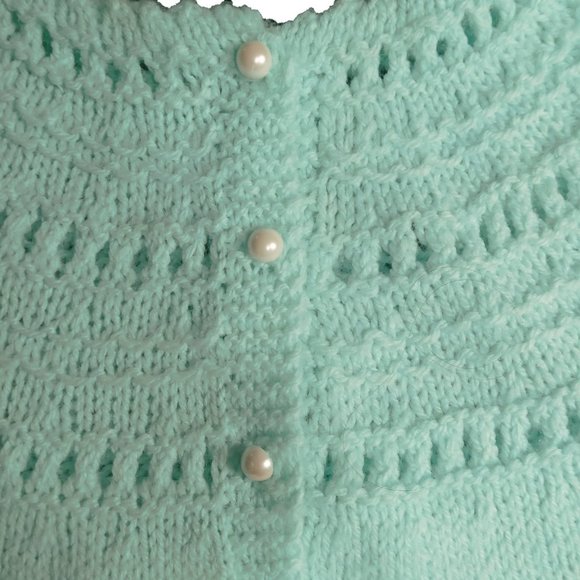 Seafoam Green Hand Knit Baby Cardigan Sweater - Picture 3 of 6